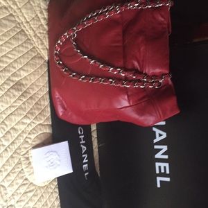 Chanel red leather tote